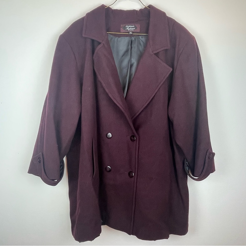 Vintage Stephanie Matthews Woman Wool Blend Coat – Size 24W Burgundy